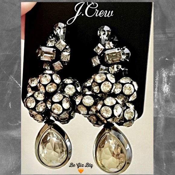 J. Crew Caterpillar Cluster Silver And Gray Rhinestone Studs Black-Tone Earrings